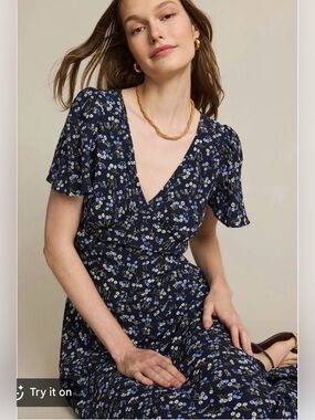 Madewell Dress Maxi Flutter sleeve v-neck Floral seamed 4 NWT